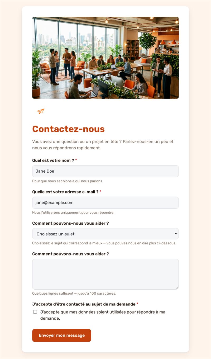 Contact avec choix du sujet