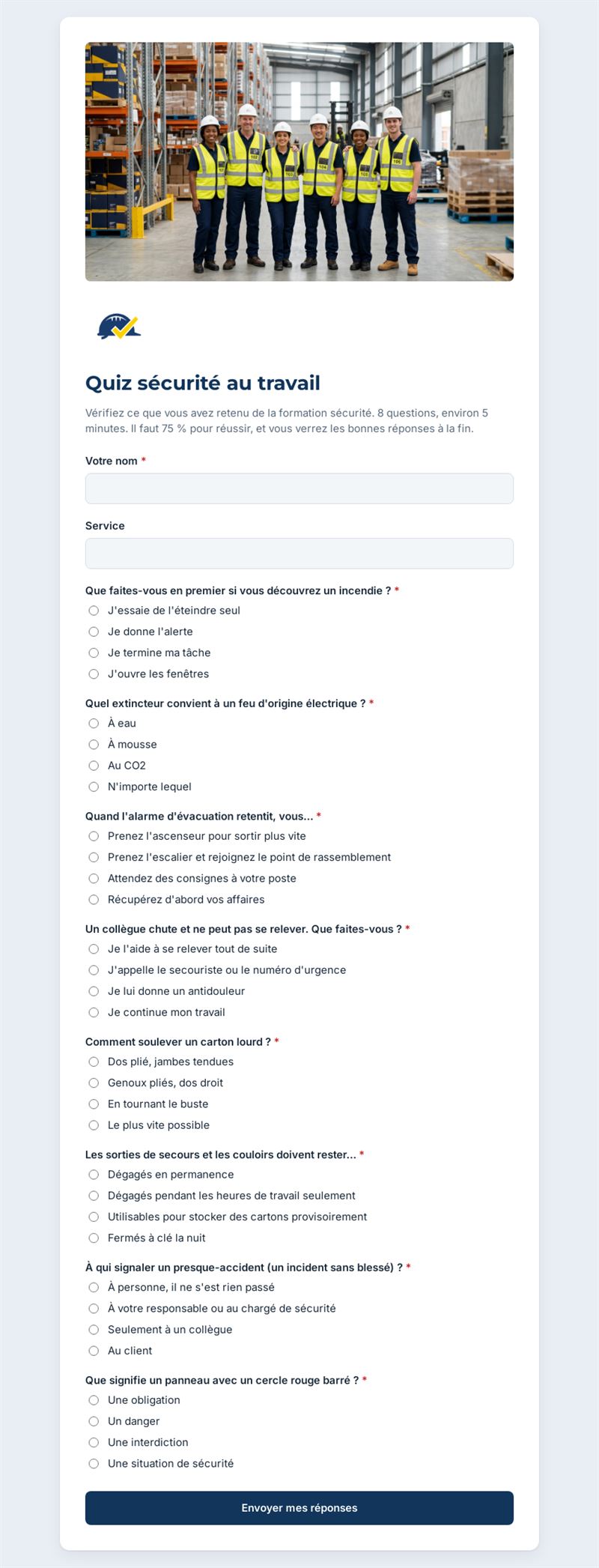 Quiz sécurité au travail