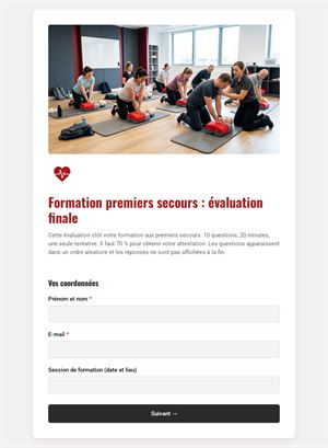 Formation premiers secours : évaluation finale