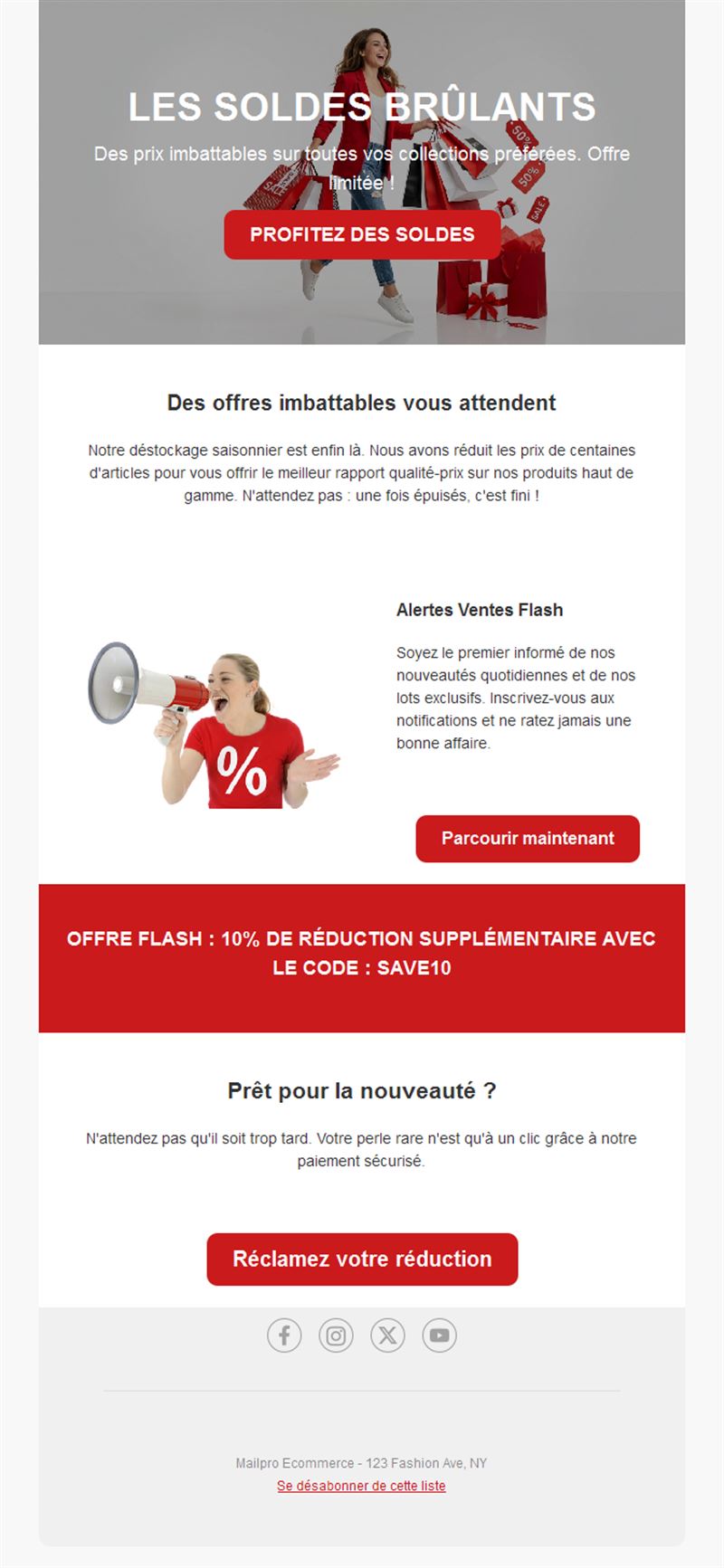 Email de soldes avec code promo