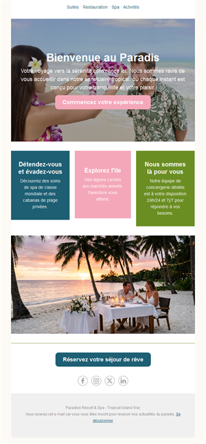 Email de bienvenue de resort