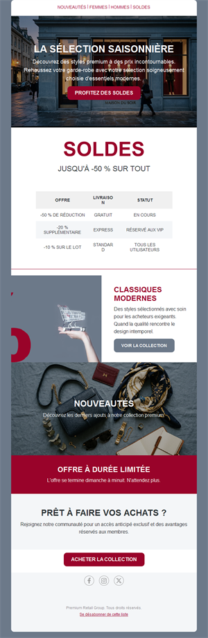 Email de soldes de boutique de mode