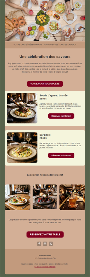 Newsletter de semaine du restaurant